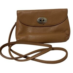 Fossil Crossbody Bag Womens Sm Tan Brown Pebbled Leather Turnlock Clutch Wallet